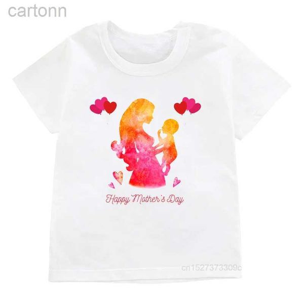 T-shirts Love T-shirt imprimé Happy Mothers Day Girls T-shirt T-shirt à manches courtes pour enfants Tenue de fête des mamans pour fille/garçon enfants Tops blancs ldd240314