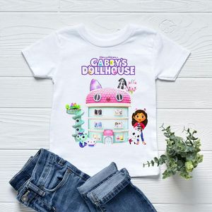 Camisetas Ly Girls Cute Gabbys Casa de muñecas Ropa con estampado de dibujos animados Niños Camiseta Moda Casual Bebé Camisetas Blanco Rosa Camisa TopsT-shirts