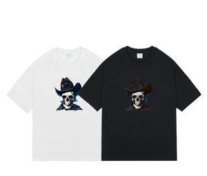Camisetas Hombre 240g Algodón Camiseta de manga corta Parejas Verano Nueva ropa American vintage Denim Skull Wholesale