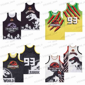 T-shirts heren basketballirs The Lost World Jurassic Park Truck Jersey naaien borduurwerk hoogwaardige buitensporten geel zwart blauw T240325