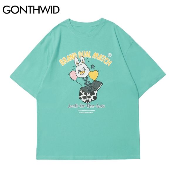 Camisetas hombres streetwear hip hop globo conejo juguete impresión camisetas de manga corta algodón casual suelto harajuku camisetas tops 210602