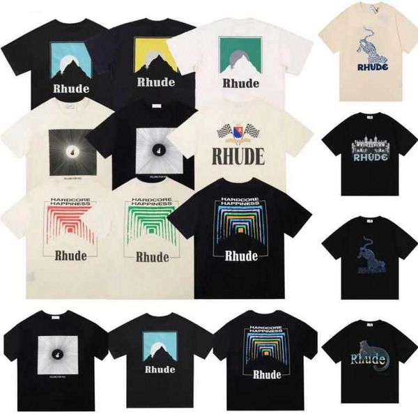 T-shirts Hommes Rhude T-shirt Léopard Lettre Imprimer Doodle High Street Top T-shirts Hommes Femmes Casual Lâche T-shirt Streetwear L9zq