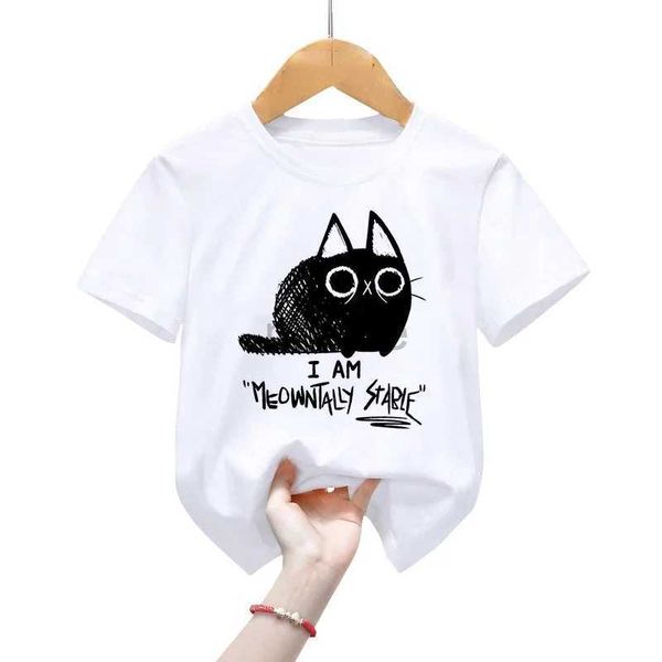 T-shirts Meowntally Stable Kids T-shirts Animal Animal Black Girls Boys Tshirts mignon Pet Cat Classic Kids T-shirts Cat Cat Childrens Vêtement