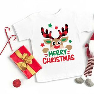 T-shirts Merry Christmas Deer Print Kinderkleding Baby jongens Meisjes Korte mouw T-shirt Kinderen Grafische T-shirt Kerstmisshirt T240509