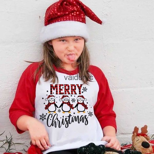 Camisetas Feliz Navidad Pingüino Estampado Camiseta para niños Navidad Niña Niño Camiseta Mangas raglán Tops Ropa ld Camiseta Fiesta de Navidad Outfitvaiduryc