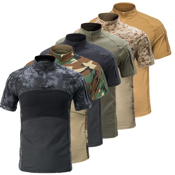 T-shirts Military Camo Shirts Tees Mens Outdoor Airsoft Tactical Combat Shirt Haching Clots Tops Workout Clothing Army T-shirt Randonnée