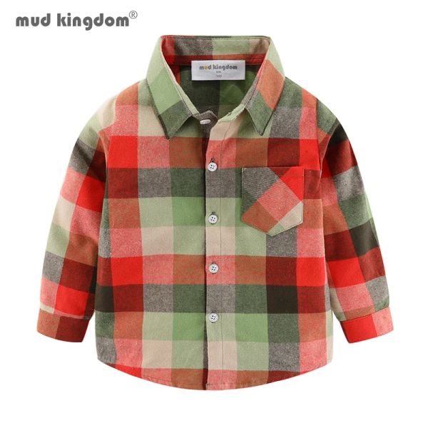 T-shirts Mudkingdom Big Boy Plaid Cotton Flannel Robe Shirt for Boys Rollup Long Manches Shirts Kids Clothes School Spring Automne