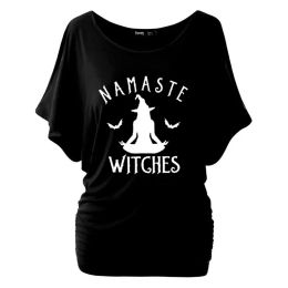 T-Shirts Namaste sorcières t-shirt Halloween cadeau drôle t-shirt femmes mode méditer effrayant chauve-souris T-Shirts chauve-souris à manches courtes hauts