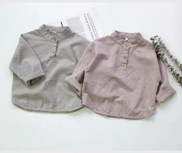 T-shirts Nouveaux chemises en lin en coton de bébé de style coréen 2023