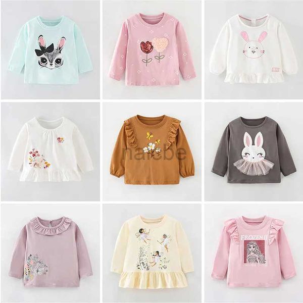 T-shirts Nouveaux 2024 Baby Girls T-shirt Brand Quality 100% Cotton Baby Girl Clothes Kids T-shirt Long Manche à manches enfants Vêtements sous-vêtements 240410