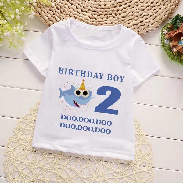 T-shirts New Girl Birthday Shark Cartoon T-shirt For Girls Tshirt Numéro 0-9 Graphic Kids Vêtements Boys Print Summer Souet Sleevevedl2405