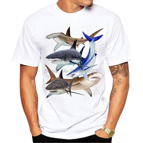 Camisetas New Summer Men manga corta Sea Life Art Save the Sharks Design de ballenas Camiseta Lindo Ocean Animal Print Boy Tops Casual Tops