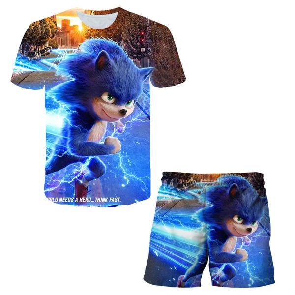 T-shirts Nouveau super sonic T-shirt Suit Summer Fashion Anime Sonic 3D Print Men Childre