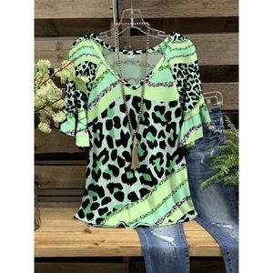 T-shirts Nieuwe dames patchwork groene t-shirts sexy v-hals mode mouwen mode lotusblad mouw tops voor dames