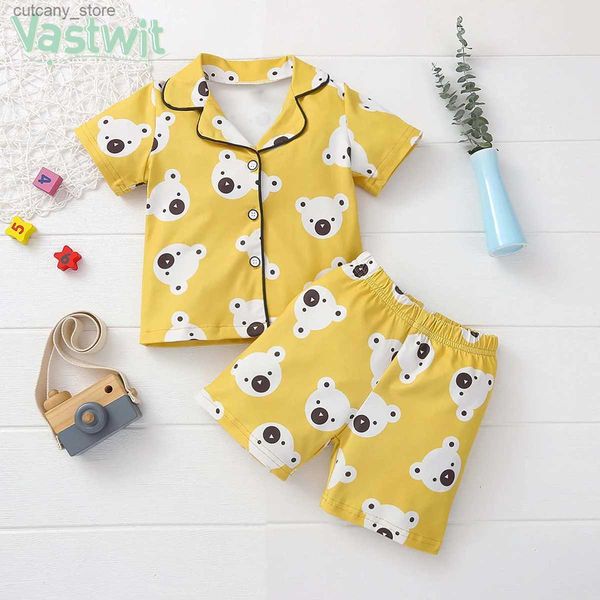 Camisetas Bebé recién nacido Niños Niñas Manga corta Blusa de dibujos animados Tops + Pantalones cortos Ropa de dormir Pijamas Niños Conjuntos de pijamas Verano Hogar Ropa para dormir L240311