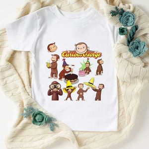 T-shirts nouvellement garçons t-shirts curieux Curious George Cartoon Imprimé sous chapeau jaune singe enfants chemise mignonnes filles T-shirts costumes d'anniversaire D240529