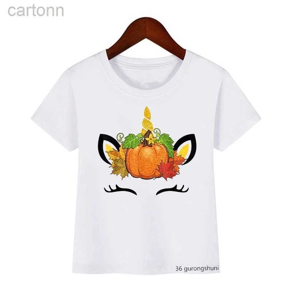 T-shirts Nouvellement t-shirts pour enfants drôle licorne Halloween citrouille imprimé pour enfants costume d'halloween mode garçons/filles t-shirts universels ldd240314