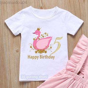 Camisetas Newly Girls T-Shirt Funny Flamingo Graphics 3 To10 Years Old Birthday Costume Cute Kids Clothes Summer Pink White Tops AA230518