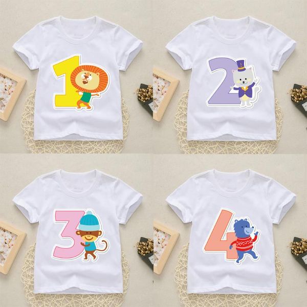 Camisetas Número 1-9 Camisetas de dibujos animados Imprimir Niño Feliz cumpleaños Niños Divertido León Niñas Camiseta Niños Tops Ropa Camisetas Camisetas