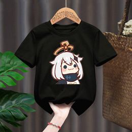 T-shirts Paimon Genshin Impact Imprimer Rouge Enfant Enfants Bébé Noir Harajuku Kawaii Vêtements Garçon Fille Tops Cadeau Présent Drop ShipT-shirts