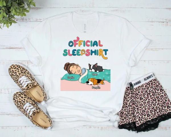 T-shirts personnalisés Chibi Girl Pet Sleepshirt Officiel Cat Sleep Shirt Funny Sleepover For Pet Lover Custom Pet 100% cctton goth y2k