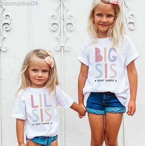 T-shirts gepersonaliseerde kleine grote zuster tweeling zus t-shirt aangepaste naam grafisch t shirts kinderkleding aankondiging tops aanpasbaar aa230518