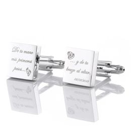 T-Shirts Personalized Men Suit Cufflinks for Weddint Gifts Sliver Square Groom Custom Engraved Buttons Mens Shirt Cufflink Jewelry Cuffs