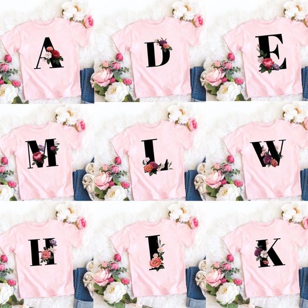 T-shirts Plante Lettre Alphabet Nom Nouveauté Filles Rose Tshirt Kawaii Casual T-shirt Garçons Unisexe Enfants Vêtements O-cou Fille Vêtements SummerT-sh