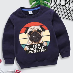 T-shirts Pug Hoodie Kinderen Harajuku Dier Sweatshirt Je Hebt Me Pug'd Up Print Kids Kleding Meisjes Cartoon Tops grappige Jongens 230627