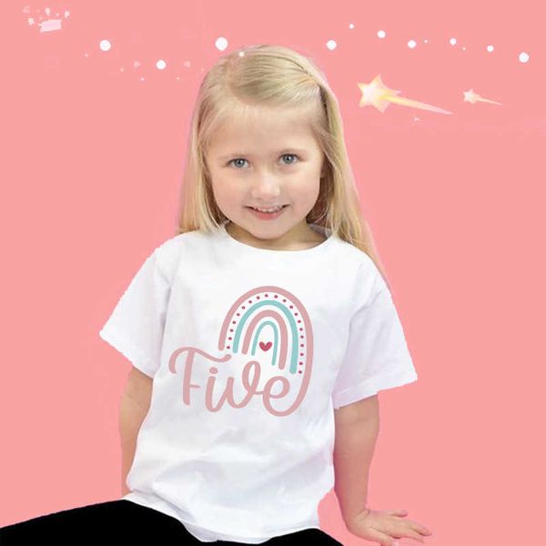 T-shirts Chemise d'anniversaire arc-en-ciel 1 2 3 4 5 6 T-shirt d'anniversaire T-shirt sauvage T-shirts de fête pour filles Vêtements arc-en-ciel Cadeaux pour enfants T-shirt à la mode AA230511