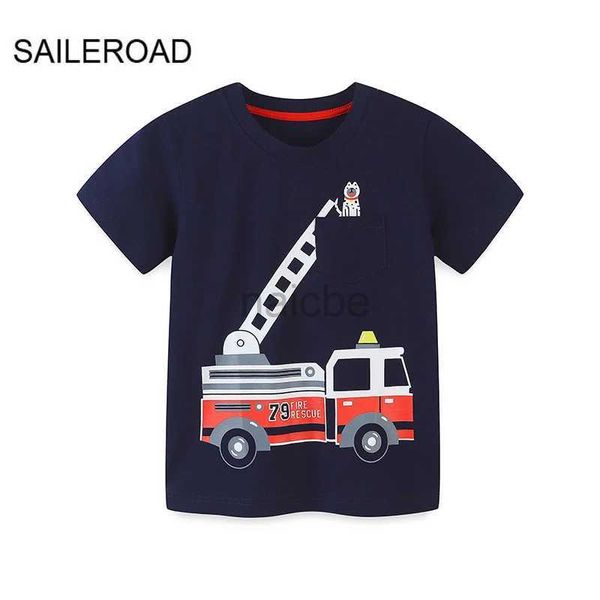 T-shirts Sailleroad Summer Véhicules T-shirt Coton Coton Carton Carton Fire T-shirts Enfants Tee Girl Tops Boys Children Vêtements 240410