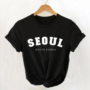 T-shirts Séoul T-shirt Femmes Citations Corée du Sud Bangtan Boys Tshirt Casual O Cou Été Mode Coréenne Streetwear Femmes Vêtements