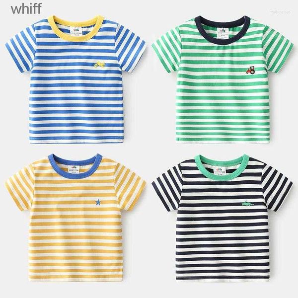 T-shirts chemises 2022Summer Angleterre 2 3 4 6 8 10 ans Vêtements pour enfants Coton Carton Carton T-shirt rayé pour enfants Bébé garçons C240413