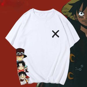 T-shirts Single Piece Short Sleeved T-shirt voor mannen en vrouwen zomer anime luffy sauron losse katoen half mouwen student ouder en kinderkledingl240509