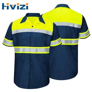 T-shirts maat S4XL tweekleurige hoog zichtbaar reflecterend shirt voor mannen hi vis werk veiligheid shirt constructie werk slijtage 100% katoen