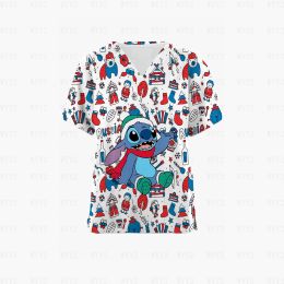 T-shirts Slim Fit Bedrukt Kerstvakantie Mickey Top V-hals Vrouwelijke verpleegstersuniform Shirt met korte mouwen Pet Grooming Veterinaire overall Gi