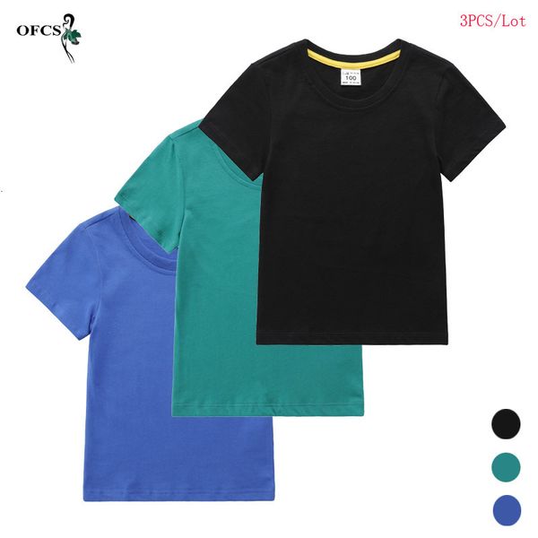 T-shirts Solid Shirt Packaging Sales Unisex Basic Cotton Short T-shirt Tee Boys Girls Casual Tops Vêtements pour enfants Différents 3pcs 230327