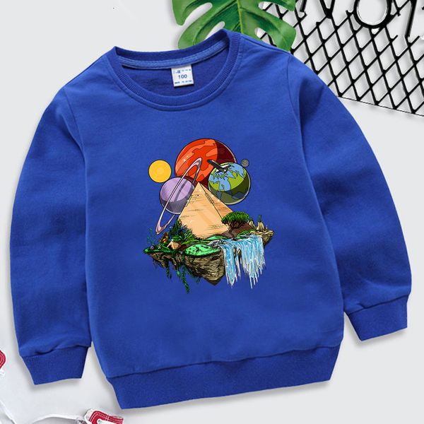 Camisetas espacio pirámides egipcias patrón niños Sudadera con capucha moda tendencia Y2k Sudadera dibujos animados niños ropa niñas Streetwear 230627