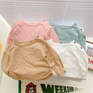 T-shirts lente herfst peuter kinderen katoen t shirts jongens 4 kleuren lange mouwen tops meisjes kort losse tees 230327