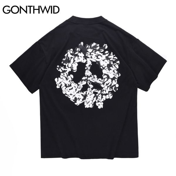 T-shirts Streetwear Hip Hop Signe de paix Anti-Guerre Imprimer T-shirts à manches courtes Harajuku Mode Coton T-shirts en vrac Hommes Tops 210602