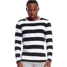 T-shirts Rayures T-shirts à manches longues pour hommes Col rond Hommes Rayé Loisirs Casual Rouge Blanc Cos Cosplay Halloween Costume Party 240119