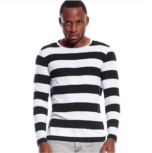 T-shirts Rayures T-shirts à manches longues pour hommes Col rond Hommes Rayé Loisirs Casual Rouge Blanc Cos Cosplay Halloween Costume Party 240118