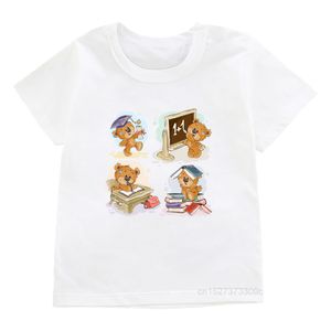 T-shirts Zomer Kinderen Cartoon Teddybeer Grafische Print Jongens En Meisjes Wit O Hals Vrijetijdskleding Tops Kid Leuke Kleding 230620
