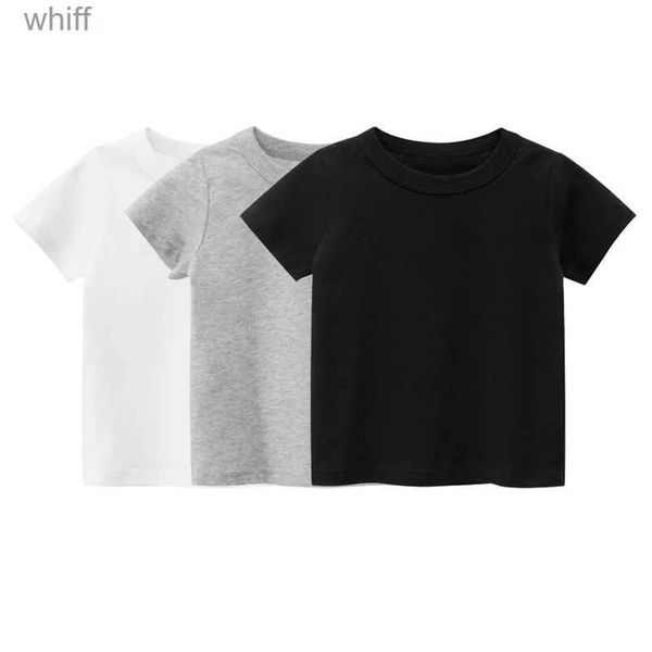 T-shirts Été coton garçons t-shirt à manches courtes t-shirt blanc pour fille couleur unie simple vêtements pour enfants T-shirts pour enfants TopsC24319