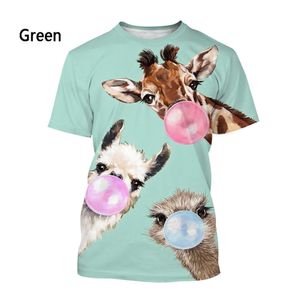 T-shirts Zomer Fashion Cartoon Fun Mens T-shirt 3D Giraf Giraffe Animal Childrens O-Neck grote Casual Clothing Short Sleevel2405