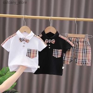 T-shirts zomer baby kleren jongens kleding sets baby plaid t shirt shorts kinderen outfits korte seve kids tracksuit 2 stuks passen l46