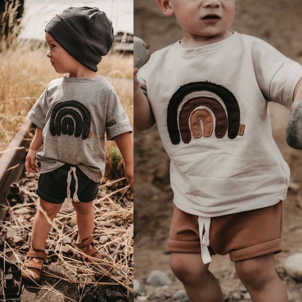T-shirts Summer Enfant Kids Shirts Patch Rainbow Cotton Boys Girls Tshirt Enfants Outfits Top Clothes for Toddler Baby Tees