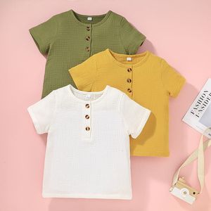 T-shirts zomer kinderen t shirts korte mouwen tops voor jongens solide kleur meisjes casual tees mode kinderen blouse baby outfits kleding 230327