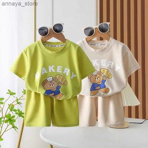 T-shirts zomer korte mouw t-shirt +shorts tweedelig sets cartoonbeer geprinte T-stukken pakken nieuwe stijl casual losse peuter costumel2404