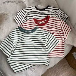 T-shirts T-shirts 2023 Kinderlingen T-shirt Katoen Korte Mouw Shirts For Kids Summer Striped Boys Girls Tienen Baby Bottom Outerwear Clothing24328 C240413